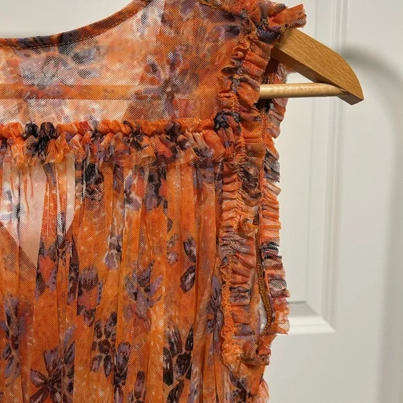 Free People Orange Floral Ruffle Blouse - Picture 5 of 6